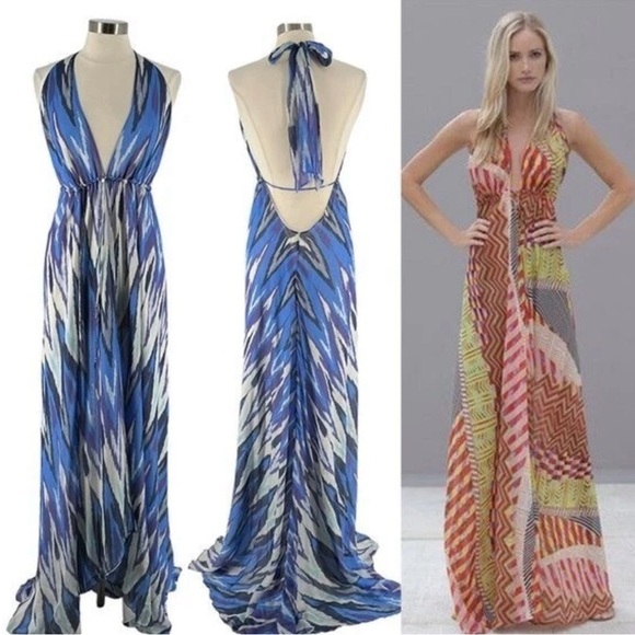 Alexis 100% Silk Elegant Multicolor Maxi Dress Tula Yoda Halter - Picture 2 of 14